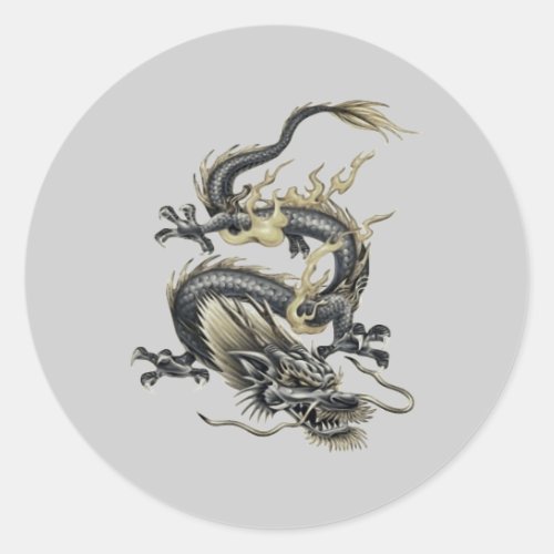 Chinese Dragon In Gray and Gold Classic Round Sticker