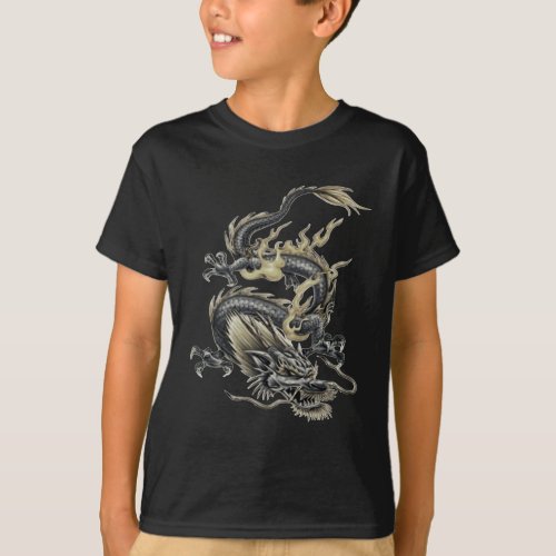 Chinese Dragon In Gray and Gold T_Shirt