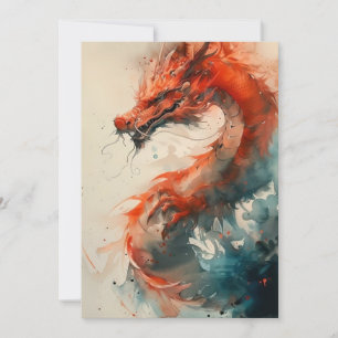 Chinese Dragon In Ink And Watercolor Holiday Card