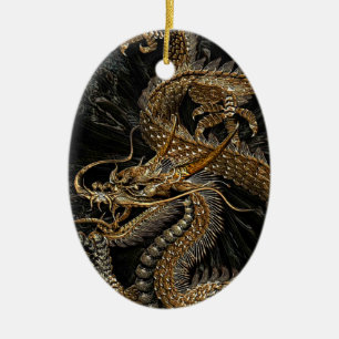 Chinese Dragon in Textured Brown Ceramic Ornament