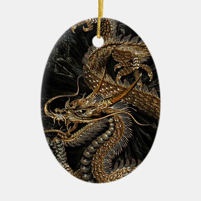Chinese Dragon in Textured Brown Ceramic Ornament (Front)