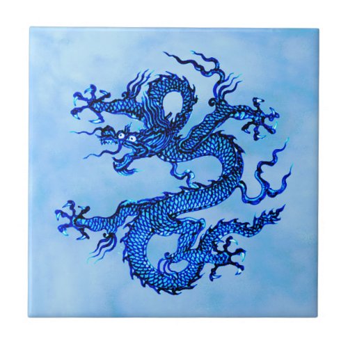 Chinese Dragon Indigo and Pastel Blue  Ceramic Ti Ceramic Tile