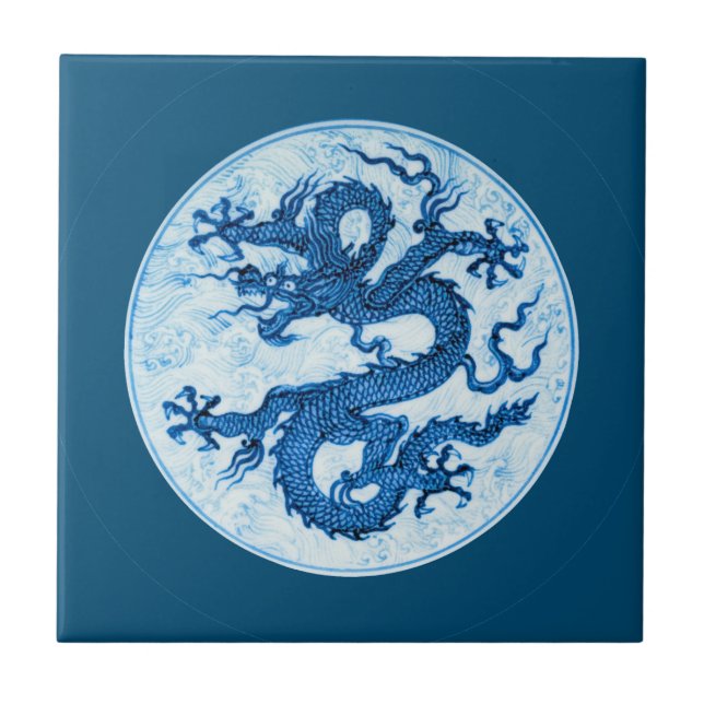 Chinese Dragon, Indigo Blue and White  Ceramic Til Ceramic Tile (Front)