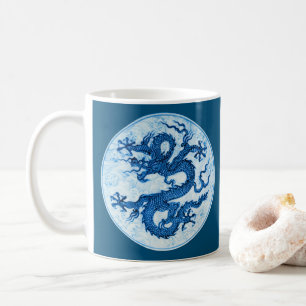 Chinese Dragon, Indigo Blue and White Coffee Mug