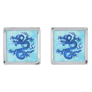Chinese Dragon, Indigo Blue and White Cufflinks