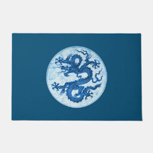 Chinese Dragon, Indigo Blue and White Doormat