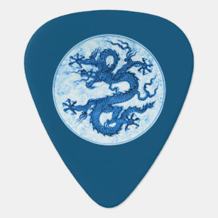 Chinese Dragon, Indigo Blue and White  Guitar Pick