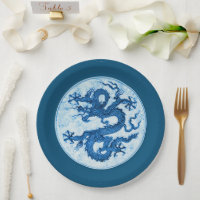 Chinese Dragon, Indigo Blue and White Paper Plate