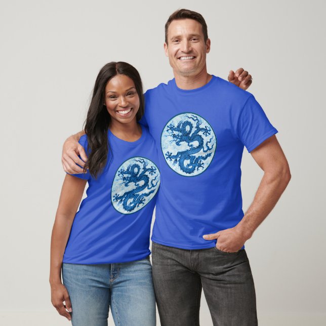 Chinese Dragon, Indigo Blue and White  T-Shirt (Unisex)