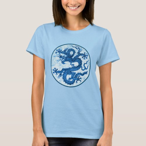 Chinese Dragon Indigo Blue and White  T_Shirt