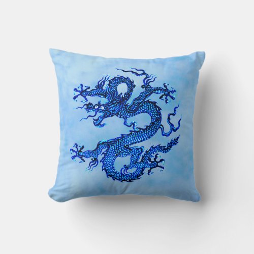 Chinese Dragon Indigo Blue and White Throw Pillow