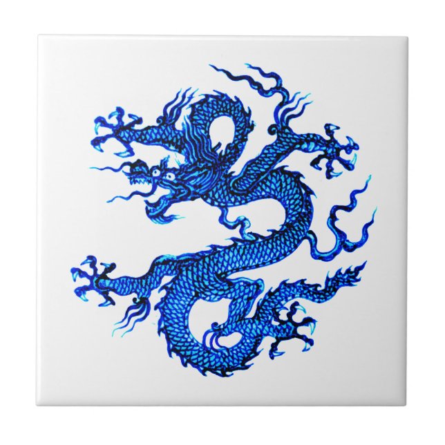 Chinese Dragon, Indigo Blue  Ceramic Tile (Front)