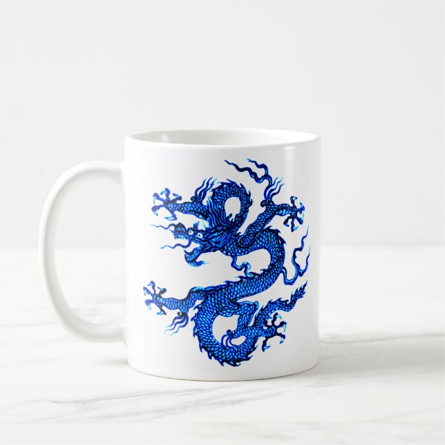 Chinese Dragon, Indigo Blue Coffee Mug (Left)