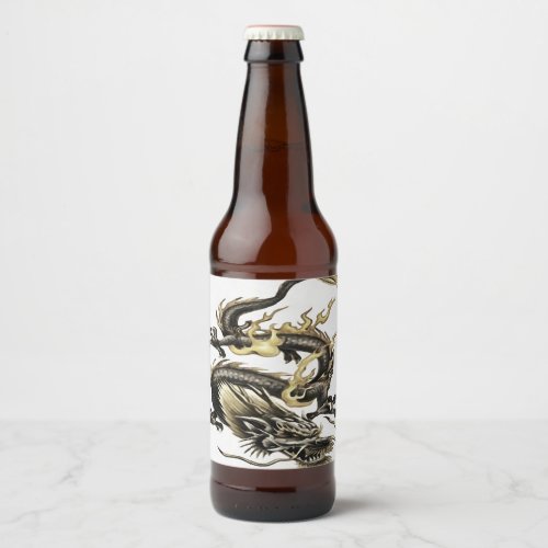 Chinese Dragon Isolated On White Beer Bottle Label