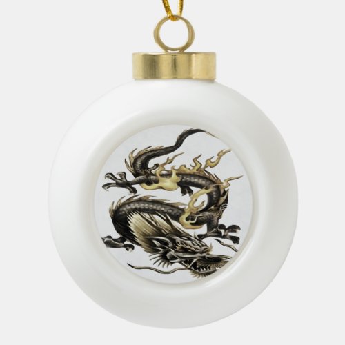 Chinese Dragon Isolated On White Ceramic Ball Christmas Ornament