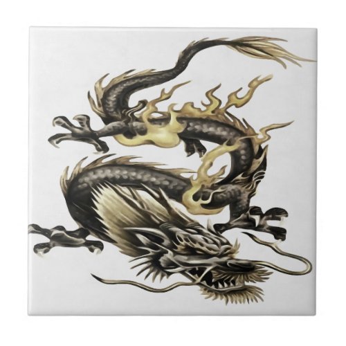 Chinese Dragon Isolated On White Ceramic Tile