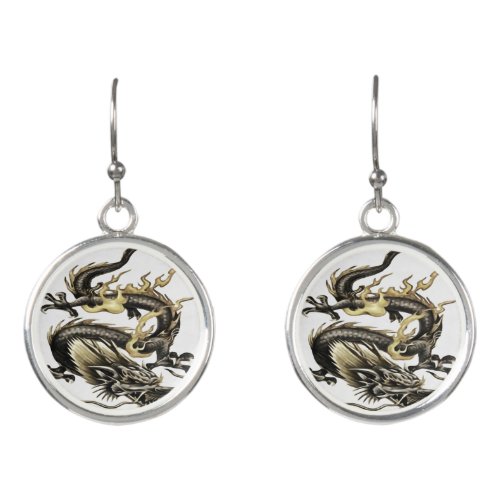 Chinese Dragon Isolated On White Earrings