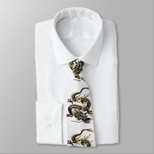 Chinese Dragon Isolated On White Neck Tie