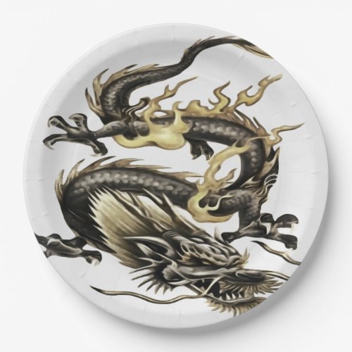 Chinese Dragon Isolated On White Paper Plates