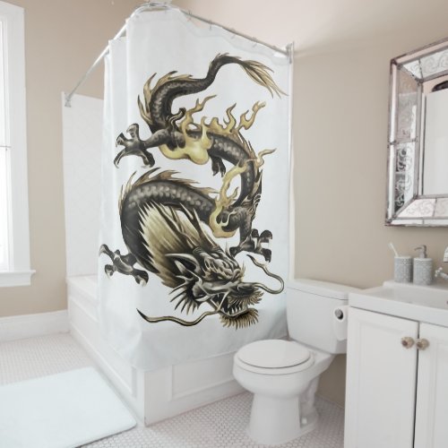 Chinese Dragon Isolated On White Shower Curtain