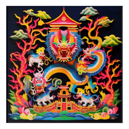 Chinese Dragon Layered Paper Cutout Effect Acrylic Print