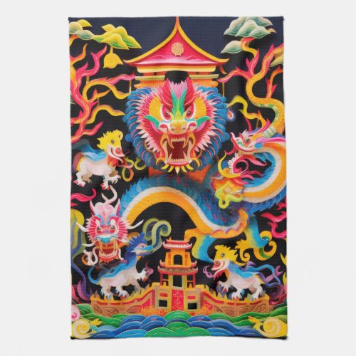 Chinese Dragon Layered Paper Cutout Effect Kitchen Towel