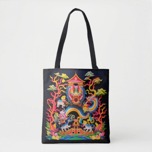 Chinese Dragon Layered Paper Cutout Effect Tote Bag