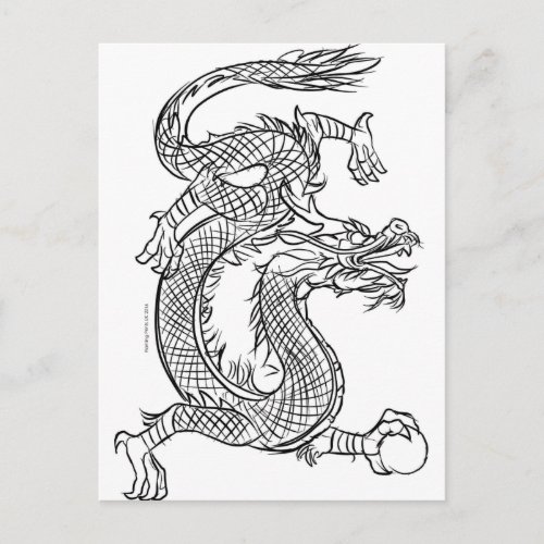 Chinese Dragon Line Drawing Sketch Eastern Fantasy Postcard