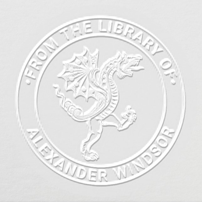 Chinese Dragon Loong #5B Round Library Book Name Embosser (Design)