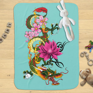 Chinese Dragon Lotus Cherry Blossoms Baby Blanket
