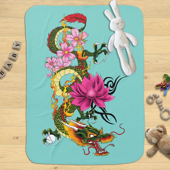 Chinese Dragon Lotus Cherry Blossoms Baby Blanket (Creator Uploaded)