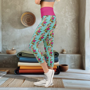 Chinese Dragon Lotus Cherry Blossoms Capri Leggings