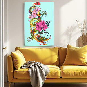 Chinese Dragon Lotus Cherry Blossoms Metal Print