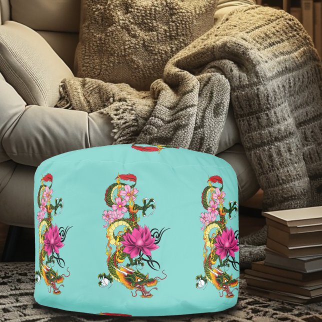 Chinese Dragon Lotus Cherry Blossoms Pouf (Creator Uploaded)