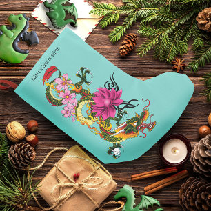 Chinese Dragon Lotus Cherry Blossoms Small Christmas Stocking