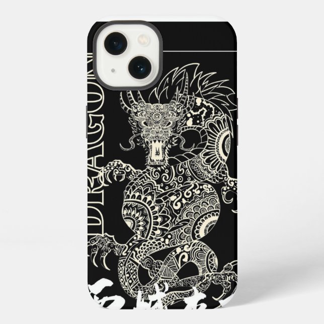 Chinese Dragon Mandala Zentangle Pattern Black iPhone Case (Back)