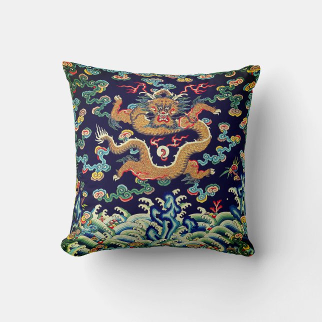 Chinese Dragon Mandarin Square Rank Badge Throw Pillow (Front)