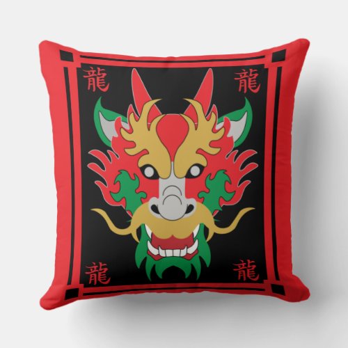 Chinese Dragon Masks Asian Art Cushion