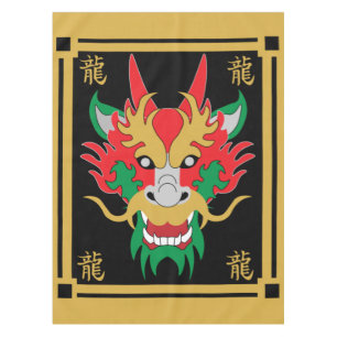 Chinese Dragon Masks Asian Art Tablecloth