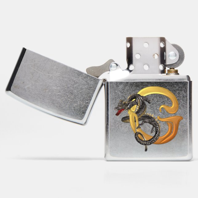 Chinese Dragon Monogram G Zippo Lighter (Opened)