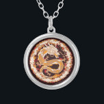 Chinese Dragon Mythical Beast Circle Silver Plated Necklace<br><div class="desc">A Chinese dragon in a paper cutout style circle</div>