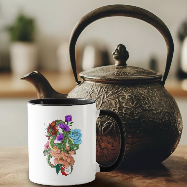 Chinese Dragon Navy Blue Flowers Mug (Creator Uploaded)