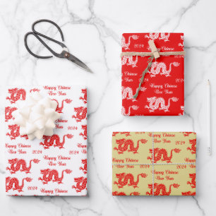 Chinese Dragon New Year 2024  Wrapping Paper Sheets