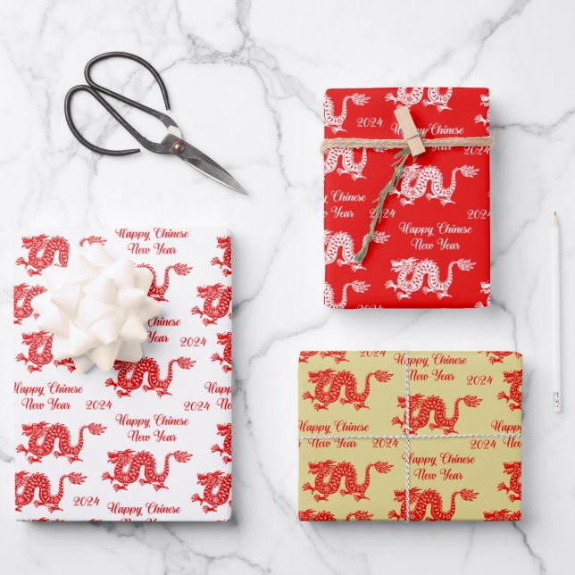 Chinese Dragon New Year 2024  Wrapping Paper Sheets (Front)