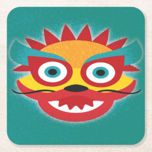 Chinese Dragon New Year Celebration Square Paper Coaster