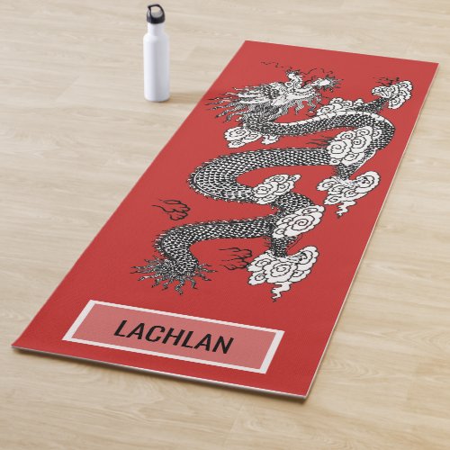 Chinese Dragon On Red Custom Name Yoga Mat