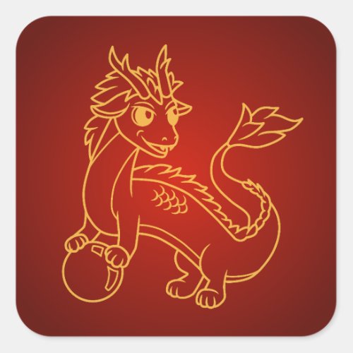 Chinese Dragon on Red Square Sticker
