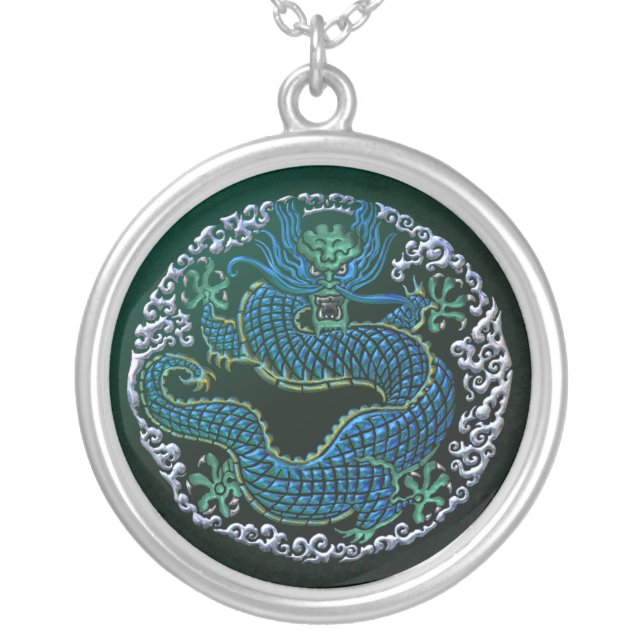 Chinese Dragon Ornament Silver Plated Necklace (Front)