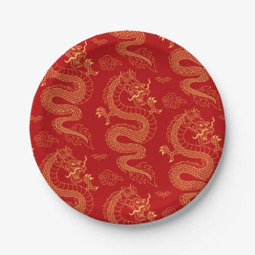 Chinese dragon pattern _ Year of the Dragon 2024 Paper Plates