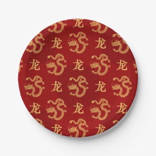 Chinese dragon pattern Year of the dragon 2024 Paper Plates